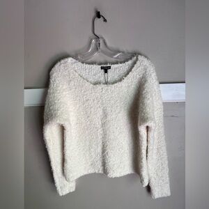 Express Cream Fuzzy Crewneck Sweater